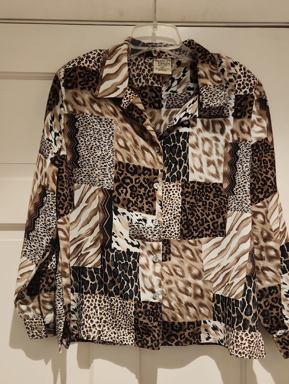 Vintage Allison Daley Mixed Animal Print Blouse in Brown, Black & Cream